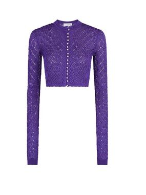 Paco Rabanne Purple Cropped Pointelle Knit Cardigan